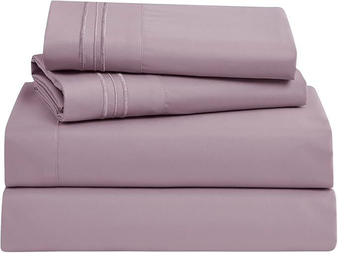 Clara Clark Bed Sheets, Premier 1800 Series Bed Sheet Set, Deep Pocket, Wrinkle, Fade, Stain Resistant, Luxury Soft Bedding Sheets & Pillowcases, Split King, Dusty Purple