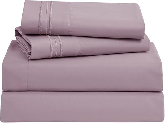 Clara Clark Bed Sheets, Premier 1800 Series Bed Sheet Set, Deep Pocket, Wrinkle, Fade, Stain Resistant, Luxury Soft Bedding Sheets & Pillowcases, Full, Dusty Purple