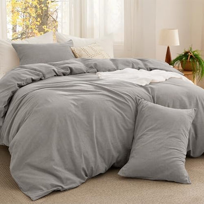Bedsure PureWoven Cotton Comforter Set Prewashed, Queen, Grey Stone