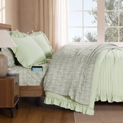 BLOOMHAVEN Twin XL Comforter Set-5 Pieces Ruffle Bedding Floral Sheet