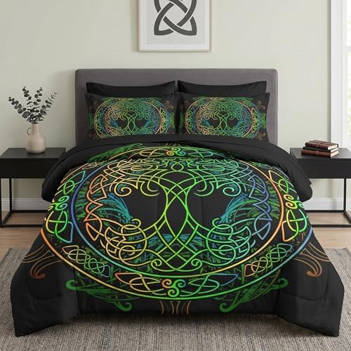 Pamnest Full Comforter Set with Sheets, 7 Pieces Tree of Bedding