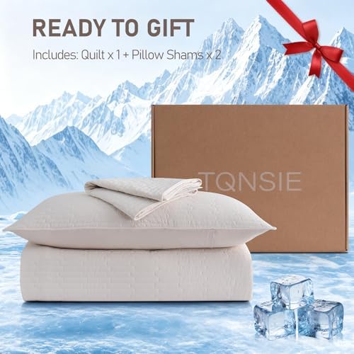 Cooling Quilt Bedspreads Queen Size for Hot Sleeper,Q-Max>0.45 Lightweight Summer Comforter Absorbs Heat to Keep Adults Cool for Night Sweats,Cloud Quilt with 2 Shams for All Season,Khaki