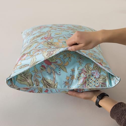 FADFAY Twin Sheet Set 4 Piece 100% Egyptian Cotton Bed Sheets Deep Pocket, Soft Breathable Vintage Blue French Country Bedding Shabby Cottagecore Floral Bedding Luxury Hotel Quality for All Seasons