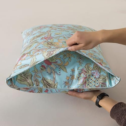 FADFAY Twin Sheet Set 4 Piece 100% Egyptian Cotton Bed Sheets Deep Pocket, Soft Breathable Vintage Blue French Country Bedding Shabby Cottagecore Floral Bedding Luxury Hotel Quality for All Seasons