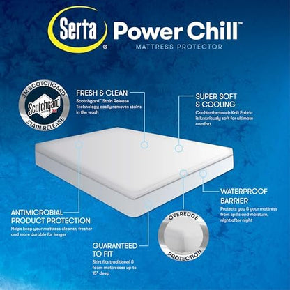Serta Power Chill Cooling Waterproof Mattress Protector, Twin XL