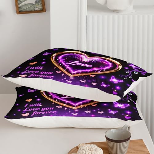 QOOMO Purple Love Heart Kids Comforter Set Queen Size