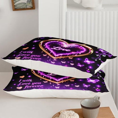 QOOMO Purple Love Heart Kids Comforter Set Queen Size