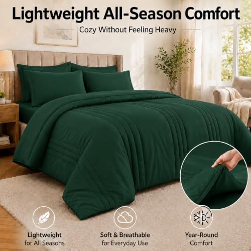 Twin Comforter Set with Sheet Emerald Green, 5 Pieces Bed in a Bag