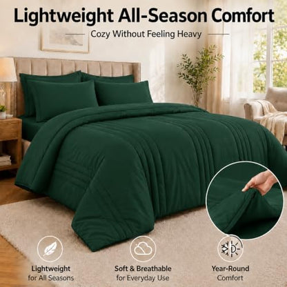 Full Size Comforter Sets Emerald Green, 7 Pieces Bed in a Bag