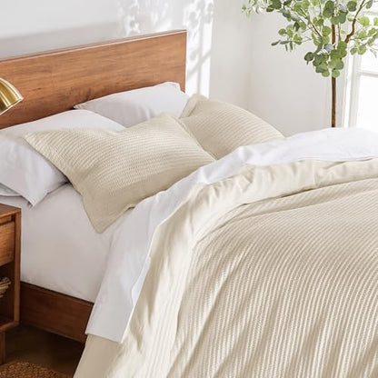 Levtex Home Cloud Waffle Full/Queen Comforter Set (90x94in) with 2 Pillow Shams (26x20in) - Solid Waffle Cotton Texture - Undyed Cream - Cotton Full/Queen Size Comforter Set - Soft, Pre-Washed