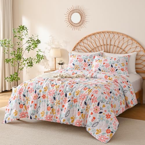 Yibeizi Girls Floral Full Size Kids Comforter Set Boho Bedding