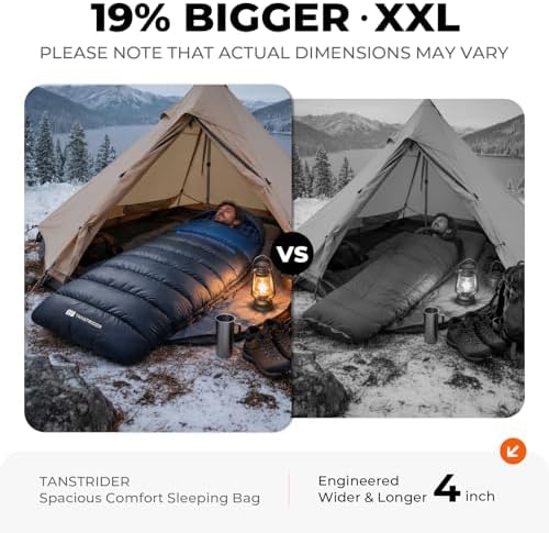 Cotton Flannel XXL Winter Sleeping Bags for Adults Big and Tall,Cold Weather 90x39 Inch Camping Sleep Bag,Waterproof Machine Washable 4 Season Outdoor Camping Gear,2-Way Zipper