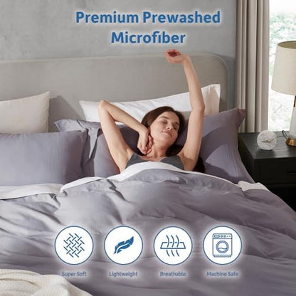 Hearth & Harbor Prewashed Twin Duvet Cover Set, Grey Lavender