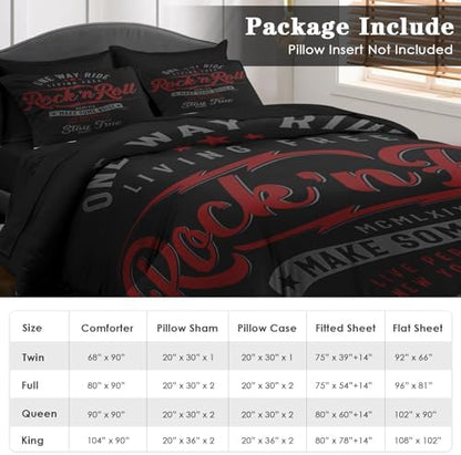 Pamnest King Comforter Set with Sheets, 7 Pieces Vintage Music Bedding