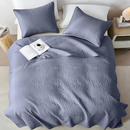 akkialla Twin Quilt Set,Bluish Grey Ultrasonic Twin Quilt Bedding Set,Lightweight Soft Bedspread Coverlet,Modern Style Coin Pattern Bed Cover for All Seasons,2 Piece(1 Quilt,1 Pillow Sham)