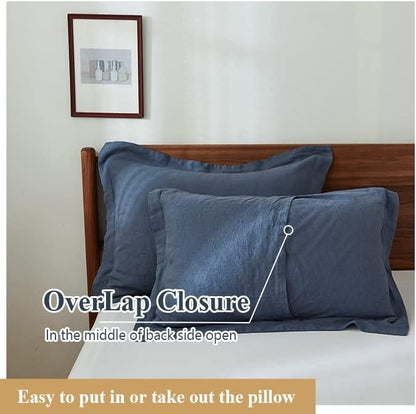 Simple&Opulence 100% Linen Pillow Case Queen Size Set of 2, Classic Blue Pillow Covers with Overlap Closure, Luxury Breathable Pillowcases Protectors Suitable for All-Season (20" X 26", Classic Blue)