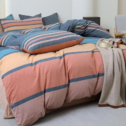 LifeTB Striped Comforter Set Full Size Multi-Colored Stripes Pattern Comforter Fluffy Bed Set 3 Pieces Lightweight Bedding Comforter Full Modern Soft Patchwork Stripe Comforter Set with 2 Pillowcases
