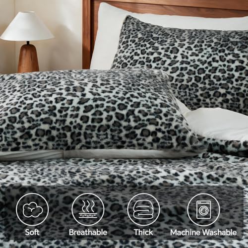 BEDELITE Faux Fur Queen Comforter Set Grey Cheetah,Thick & Warm Comforter