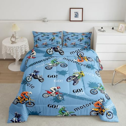 Feelyou Dirt Bike Bedding Set Kids Boys Girls Toddler Size Racing Motocross Rider Comforter Set Teen AdultExtreme Sports Comforter Motorcycle Racer Duvet Quilt Bedroom Decor Motorbike Quilt