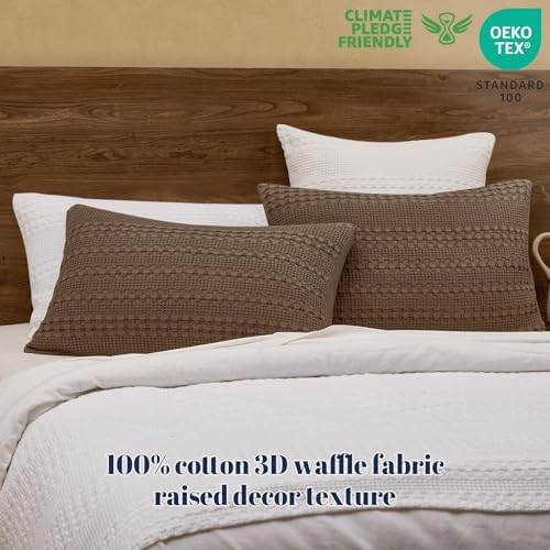 PHF Cotton Waffle Pillow Shams Standard Size 20"x26", Chocolate, No Insert