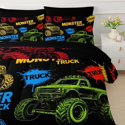 QOOMO Truck 7 Pieces Comforter Set Full Size,Car Bedding Set for Kids