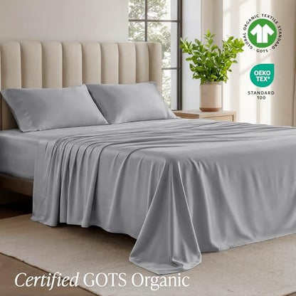 Bare Home 100% Organic Cotton Jersey Sheet Set (Twin XL, Light Grey)