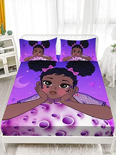 HOSIMA Black Girl Magic Queen Bedding Sets,1 Fitted Sheet+2 Pillowcases.