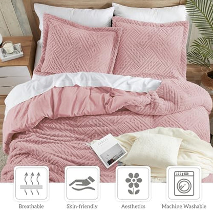 Homelike Moment Fleece Queen Comforter Set, Fluffy Bed Set 3 Piece Pink