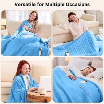 Heated Electric Blanket Size, Soft Heating Blanket,72" x 84", Azure