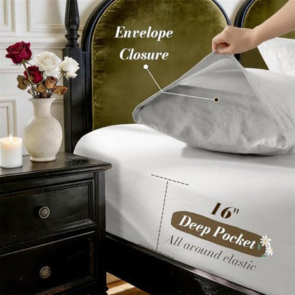 SONORO KATE 100% French Linen Cal King Size Sheets Set,Natural Flax Bedding
