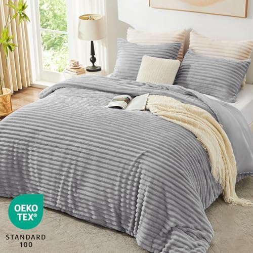 EXQ Home Fluffy Comforter Set California King Size,3 Pieces Bed Set,Grey