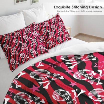 Pamnest Comforter Set Full Size, Zebra Skull Rock Soft 3 Pcs Bedding for Kids and Adults, Animal Roll Pink Comforter Set with 2 Pillowcases, for Bedroom Bed Decor