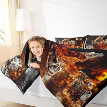 Whisky Drinks Kids Comforter Set Full Size,Whiskey Malt Liquor Drinking Bedding Set,Girls Boys Room Decor,Bar Beer Glass Quilt Comforter,Western Fashion Duvet Insert,2 Pillowcases