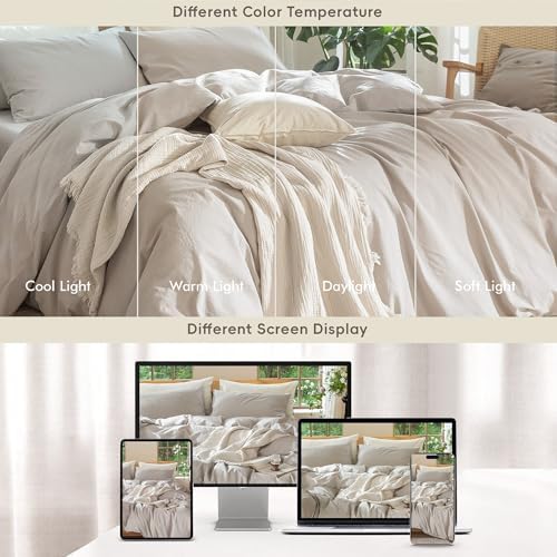 MooMee Duvet Cover Set 100% Washed Cotton Linen Like Oversized King Plus