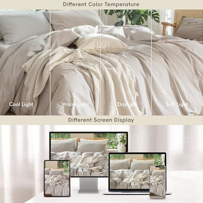 MooMee Duvet Cover Set 100% Washed Cotton Linen Like Oversized King Plus
