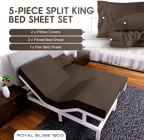 Split King Sheets Set with 2 Twin XL Fitted Sheet - 5 Piece Bedding - Wrinkle Free, Fade Resistant, Double Brushed Microfiber - Deep Pockets/Easy Fit (Chocolate)