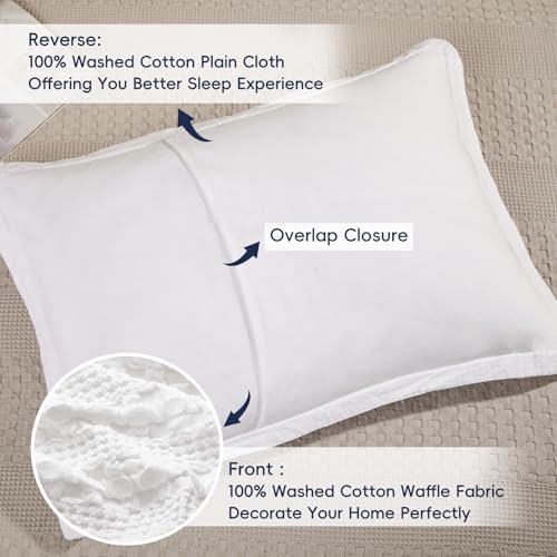 PHF Cotton Ruffle Waffle Pillow Shams King Size 20" x 36", White, No Insert