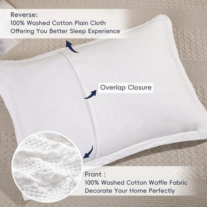 PHF Cotton Ruffle Waffle Pillow Shams King Size 20" x 36", White, No Insert