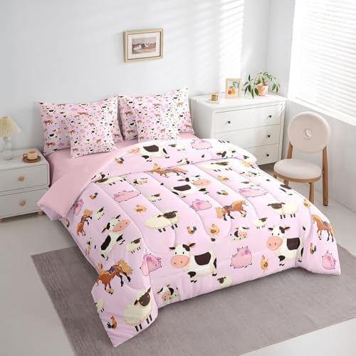 Feelyou Farm Animal Comforter Set 7 Piece Bedding Twin Size for Kids