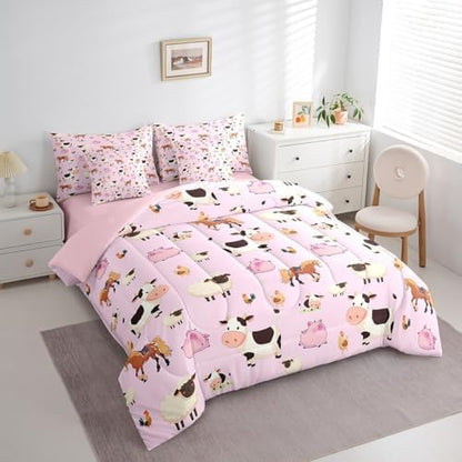 Feelyou Farm Animal Comforter Set 7 Piece Bedding Twin Size for Kids