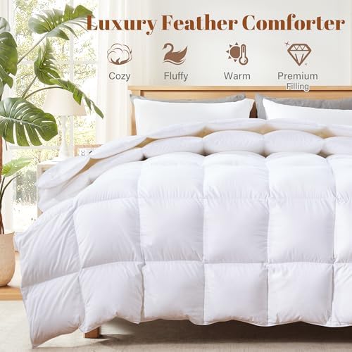 Cosybay Feather and Down Fiber Comforter Insert Queen, 100% Cotton Cover
