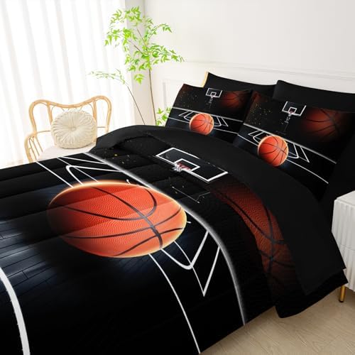 QOOMO Basketball 7 Pieces Comforter Set Full,3D Sports Bedding Set for Kids