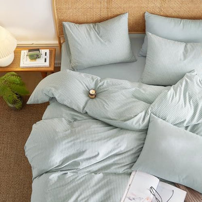 Wake In Cloud Striped Cotton Duvet Cover Set, Greyish Blue, Full