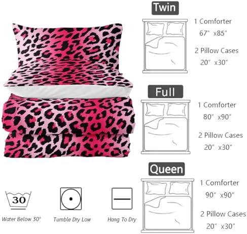 Nttopship Pink Leopard Print Comforter Bedding Set with 2 Pillowcase Queen Size Cheetah Painting Comforter Set for Kids Boys Girls Bedroom Decor