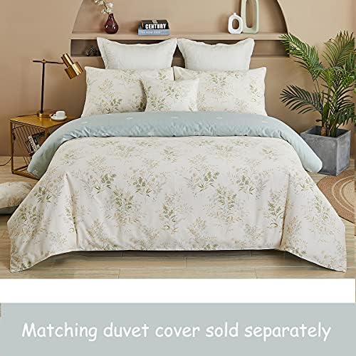 FADFAY Floral Leaves Bed Sheet Set Twin, Premium 100% Cotton 600 TC Green & Cream Grils Flower Bedding Botanical Printed Super Soft Breathable Deep Pocket Fitted Sheet 4Pcs, Twin