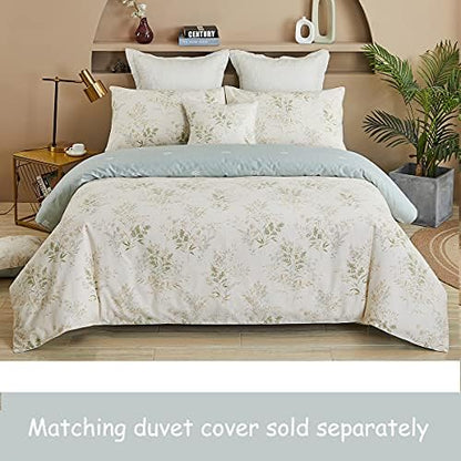 FADFAY Floral Leaves Bed Sheet Set Twin, Premium 100% Cotton 600 TC Green & Cream Grils Flower Bedding Botanical Printed Super Soft Breathable Deep Pocket Fitted Sheet 4Pcs, Twin