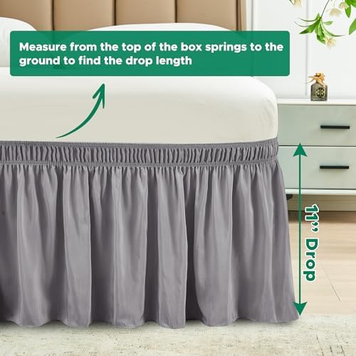 Wrap Around Bed Skirt Full Size 11" Drop-Elastic Dust Ruffle Silver Grey
