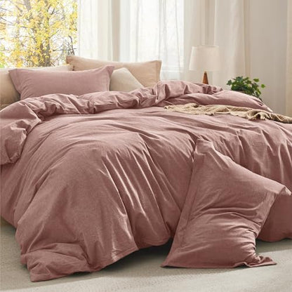 Bedsure PureWoven Cotton Comforter Set Prewashed, Queen, Pink Clay