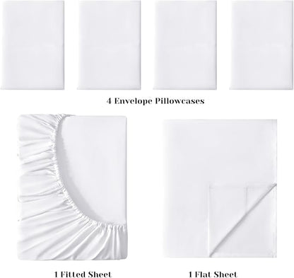 BYSURE Hotel Luxury Bed Sheets Set 6 Piece(Queen, White) - Super Soft 1800 Thread Count 100% Microfiber Sheets with Deep Pockets, Wrinkle & Fade Resistant
