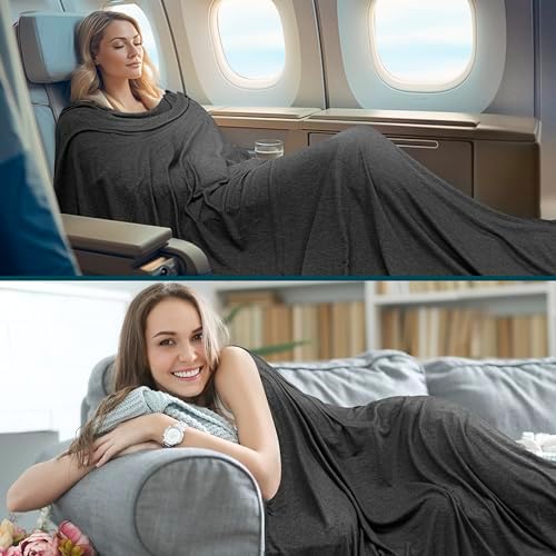 PAVILIA Travel Blanket Airplane Compact with Bag Lightweight, Black